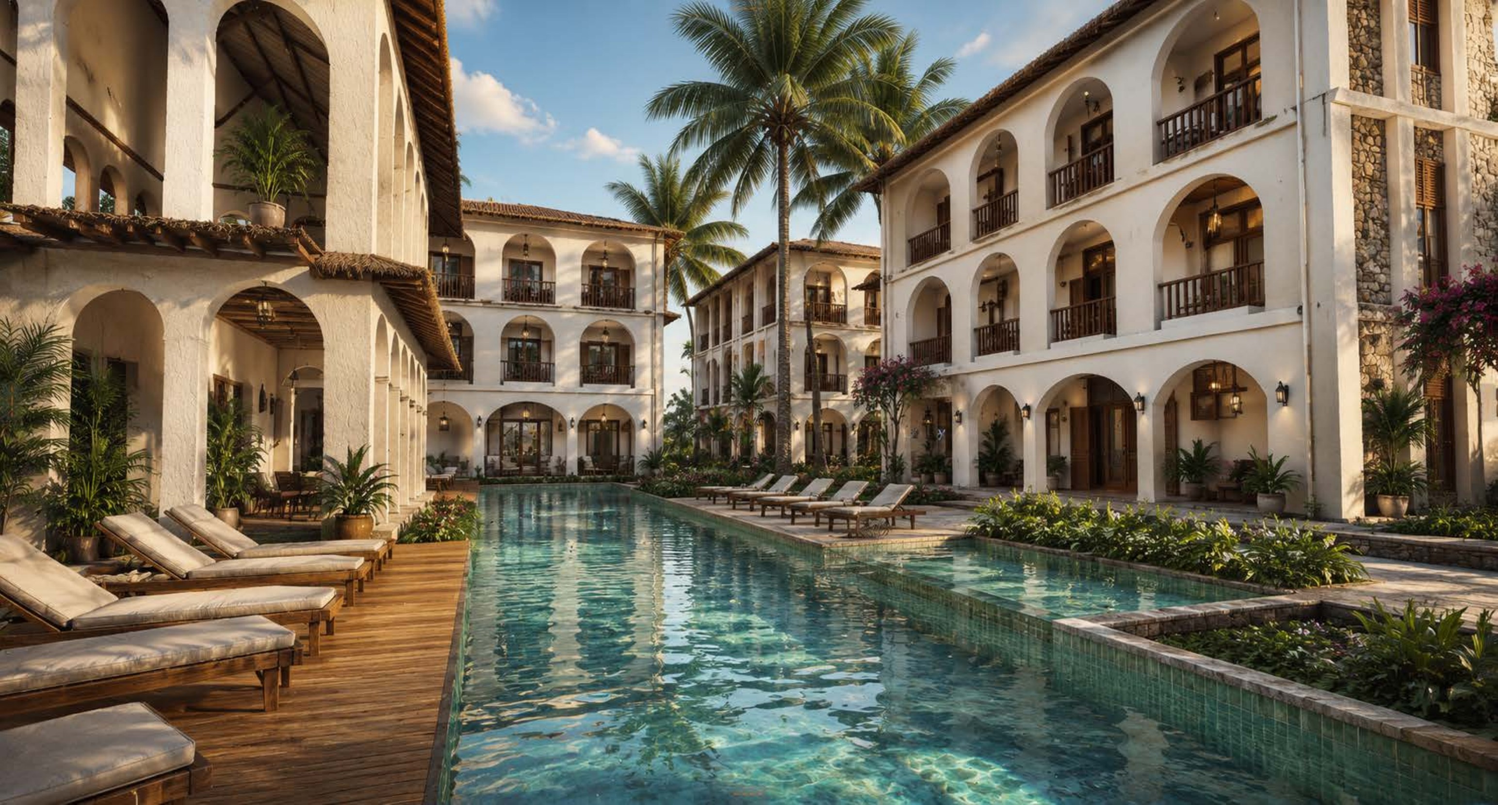 The pool court at golden hour
